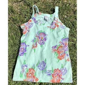 1960 Austin St John Double Knit POLYESTER Hippie Woodstock Floral Womens M Tank